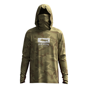 T-shirt à capuche de pêche pour <span class=keywords><strong>homme</strong></span> grande taille, imprimé camouflage sable Mahi Mahi, personnalisé en usine, avec <span class=keywords><strong>masque</strong></span> facial UPF50+, imperméable, respirant et anti-humidité - Product Image 4