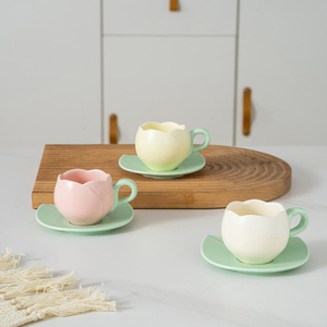 New Gift Mugs 300ml 10oz 3d Macaron pink Lovely Embossed Tulip Shaped <b>Ceramic</b> Porcelain Coffee <b>Cup</b> <b>Ceramic</b> Mug with Saucer - Product Image 3