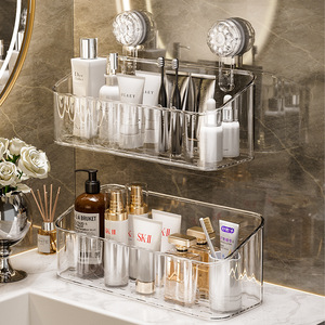 Acrylic Wall Mounted Bathroom Storage Rack 2 Tier Suction Cup Corner Shelf For Skincare Toothbrush Holder With Durable Design - Product Image 4