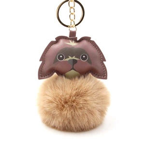 Porte-clés en cuir à pompon Kawaii, bouledogue français, peluche de lapin, balle de chien, Logo personnalisé - Product Image 1