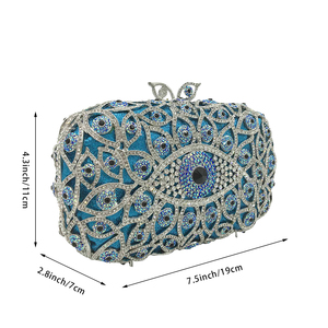 Pochette de soirée luxueuse pour femme, ornée de strass et d'un motif œil protecteur, sac à main scintillant avec pierres précieuses pour mariage et fête - Product Image 6
