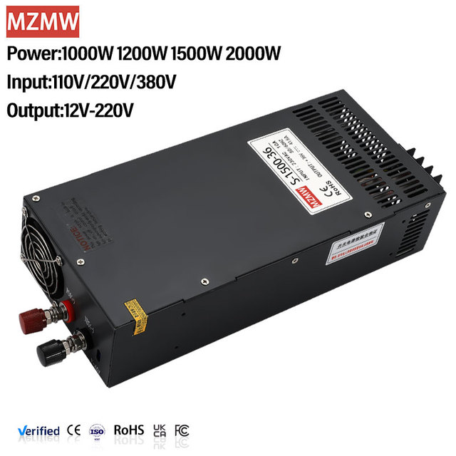 MZMW 12V 24V 48V 72V 110V 200V 300V 20A 40A 60A 120A 1000W 1200W 1500W 2000W Industrial Smps AC DC Switching Mode Power Supply