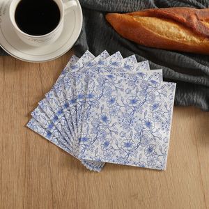 Blue Floral Print Paper Napkins 250mm Disposable For Themed Party Use - Product Image 4