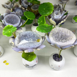 Vente en gros de cristaux de pot d'agate géode lotus Pierres de guérison en vrac Amas d'agate géode bonsaï pour ornements Fengshui - Product Image 4