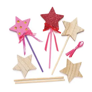 Benutzer definierte Form Sperrholz Handwerk kleines Mädchen Spielzeug Prinzessin Zauberstab Holz Farbe Stern Zauberstab Kinderspiel zeug Diy Smile Star Wands