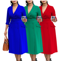 Robe Tendance Automne D3294 pour Femme – Élégante et Décontractée, Col Tailleur Croisé, Manches Trois-Quarts, Idéale pour le Bureau
