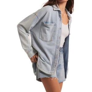Camisas de Manga Larga para Mujer, Personalizadas, Extra Grandes, Color Azul Claro, Estilo Casual, Lavadas, Cómodas y Transpirables, para Otoño - Product Image 4
