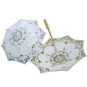 Parasol de mariage victorien en dentelle de coton imprimé sérigraphié, fait main, couleur bambou naturel, 48 cm - Product Image 2