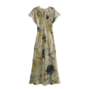 Nuevo Vestido Midi de Seda Satinada con Estampado de Plantas y Flores, Estilo Vintage para Mujer - Product Image 2