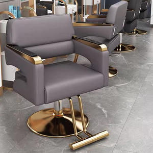 Chaise de salon de coiffure en cuir noir de luxe moderne de haute qualité avec rotation à 360 degrés, design portable - Product Image 4