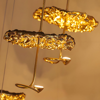 Lámpara de araña LED de hoja de loto de cobre y latón moderno, lámpara colgante de techo, accesorios para escalera, Hotel, Villa, vestíbulo, banquete