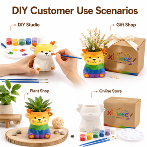 Kit de peinture DIY pour mini-jardinière de jardin féerique, pot à succulentes en céramique en forme d'animal, ensemble d'artisanat pour enfants, décoration intérieure, cadeau - Product Image 2