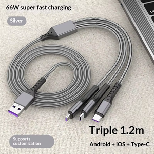 Câble de données <span class=keywords><strong>USB</strong></span> <span class=keywords><strong>3</strong></span>-en-1 à charge rapide pour téléphones mobiles, connecteurs Micro <span class=keywords><strong>USB</strong></span> et <span class=keywords><strong>USB</strong></span>-A, conception magnétique, gaine tressée en filet de pêche - Product Image 5