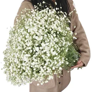 Vente en gros de gypsophile blanche artificielle pour décoration de mariage, fleur artificielle d'haleine de bébé au toucher réel de couleur blanche