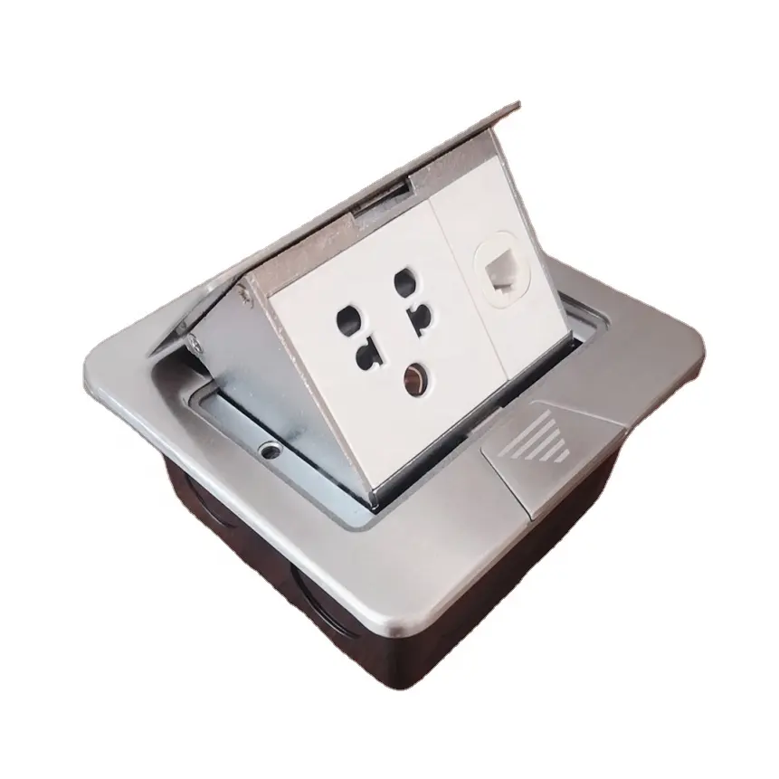 Acier inoxydable de sol monté prises électriques et USB /Best-Seller Carré pop up Prise de Table Boîte De Terre prise