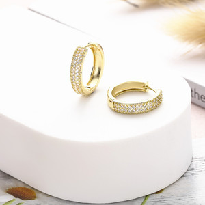 <b>Huggie</b> Earrings S925 Sterling <b>Silver</b> Copper Plated Gold Round Zirconia Micro Insert Geometric Pattern Gift Jewelry - Product Image 2