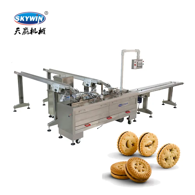 Skywin Multi-colored Multi-layer Cookies Small Single Row Chocolate Cream Filling Cookie Sandwich Biscuit Machine