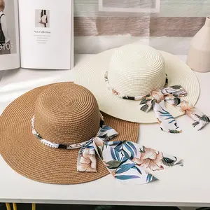 ZG Fashion Strohhut für Frauen Sommer Casual Sun Cap mit breiter Krempe und Schleifen knoten Ladies Vacation Beach Hats