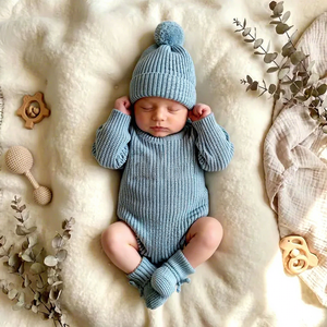 Combinaison en coton brodée avec nom personnalisé, chaussettes assorties et chapeau ou bandeau en option – Vêtements chauds d'automne pour bébé - Product Image 1