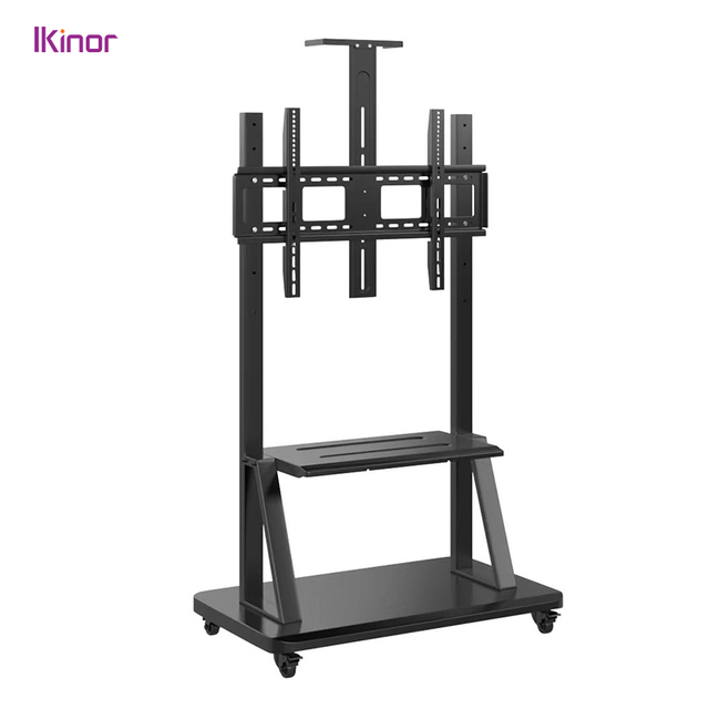 Adjustable Interactive Flat Panel Display Mobile TV Floor 55-98 Inch Heavy Metal 200kg Load Capacity TV Stand