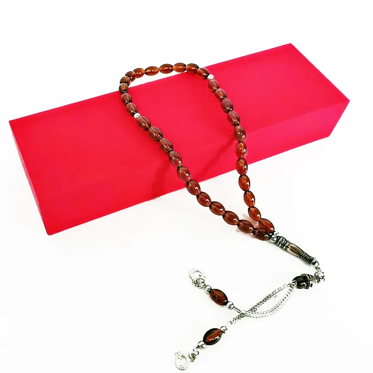 Rosario musulmano con collana di perle islamiche in pietra di ematite faccia placcata oro