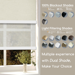 Stores occultants doubles modernes en tissu uni, <span class=keywords><strong>motorisés</strong></span>, électriques, à batterie, intelligents, horizontaux, avec écran solaire intégré - Product Image 6