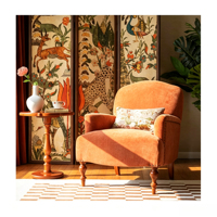 Fauteuil de salon minimaliste vintage avec pieds en bois massif, tissu jacquard à motif de feuilles d'herbe, écologique, ergonomique pour les appartements