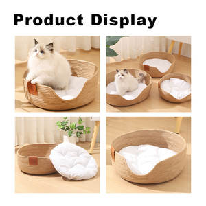 Doğal Rattan Pet yatak yuvarlak sepet nefes Pet Rattan kanepe yuva ped Mat yastık yavru köpekler kediler ile yatak - Product Image 6