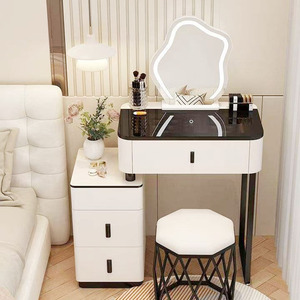 Modern Pine Wood Panel <b>Makeup</b> <b>Dressing</b> <b>Table</b> with LED Removable Mirror White Corner Vanity for Women Bedroom Furniture - Product Image 5