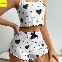Ensemble pyjama deux pièces en maille respirante pour femme, avec taille élastique, imprimé rayures, style camisole douce, haute qualité sur mesure