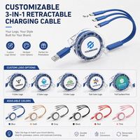 Câble USB rétractable 3-en-1 personnalisé avec logo imprimé, charge rapide, micro USB 1m, câble de charge multi-appareils pour téléphone – Vente en gros promotionnelle