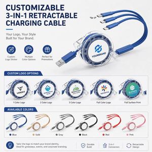 Wholesale Promo Gift Custom Logo Printed 3in1 Retractable <b>USB</b> <b>Cable</b> Fast Charging <b>Micro</b> 1m Multi Charging Phone Charger <b>Cable</b> - Product Image 3