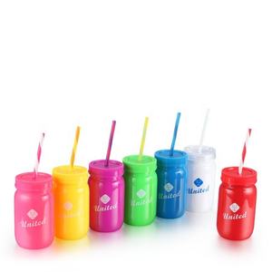 Jarra de Plástico Redonda de 16 oz con Pajita, Tipo Mason Jar, Suministro de Fábrica, Económica - Product Image 2