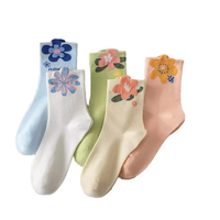 Chaussettes en polyester doux tricotées à fleurs avec des couleurs pastel, chaussettes décontractées confortables pour l'été pour femmes et filles