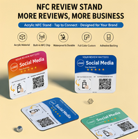 Support NFC programmable en acrylique pour avis sur les réseaux sociaux, imprimé UV, étanche avec support adhésif, plaque autocollante NFC personnalisée avec logo