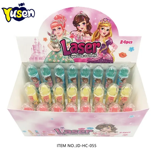 Light Up Lollipop High Quality Novelty Colorful Mixed Fruit Flavored Laser Light Up Sugar-Free Princess Rotating Lipstick Lollipop Candy