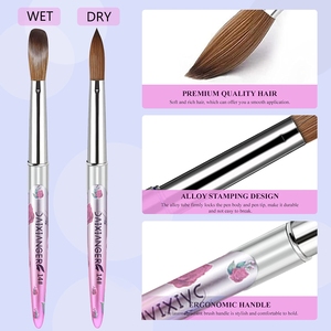 Juego de Pinceles Profesionales <span class=keywords><strong>para</strong></span> Uñas Acrílicas, 5 Tamaños, Cerdas de Nailon, Mango Floral Rosa, Virola Metálica, <span class=keywords><strong>para</strong></span> Arte de Uñas en Salón - Product Image 3