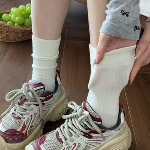 White Cotton Mid-Calf Socks For Women Anti-Bacterial Spring Autumn Ballet Style Gray Socks To Match Chunky Shoes - Product Image 2