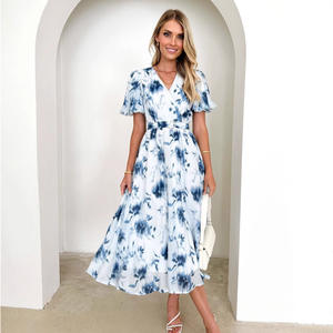 <span class=keywords><strong>Robe</strong></span> d'été à col en V et à manches courtes pour femmes Vestidos Elegantes Verano <span class=keywords><strong>Moda</strong></span> Jurken Dames <span class=keywords><strong>Robe</strong></span> - Product Image 4