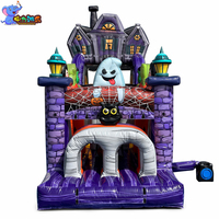 Parcours d'obstacles gonflable commercial d'Halloween avec maison hantée et toboggan citrouille pour location événementielle et parcs d'attractions