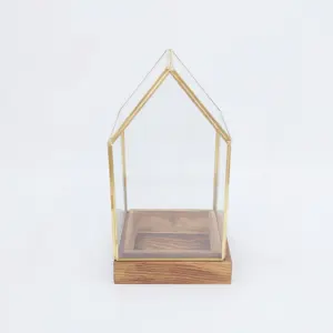 Hot Selling Glass And Wood Vase Planter Terrarium Table High Quality Geometric Glass Terrarium For Home Decor