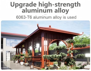 Pergola de luxe de style asiatique, gazebo autoportant en aluminium avec rideaux pour jardin oriental et cour de villa - Product Image 6