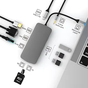 10 में 1 डॉकिंग स्टेशन वज्र HD-MI USB3.0 USB2.0 एसडी TF RJ45 वीजीए Audio3.5mm ऑडियो आवृत्ति यूएसबी सी पीडी निजी मॉडल हब
