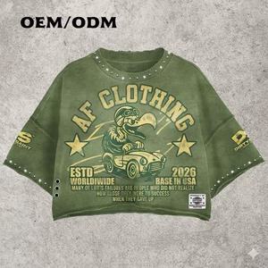 T-shirt Personalizzata Stampata 100% Cotone con Strass, Effetto Invecchiato, Lavaggio Vintage, Stile Streetwear Pesante per <span class=keywords><strong>Uomo</strong></span>, Look Retrò - Product Image 1