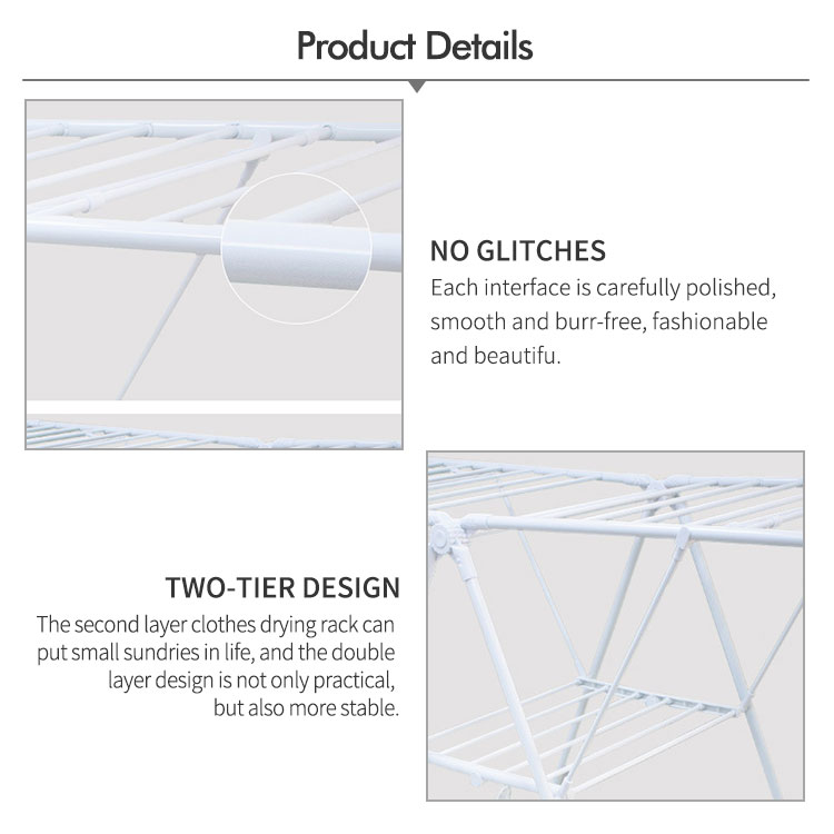Large Capacity Folding Clothes Hanger Rack K Shape 2 Layer