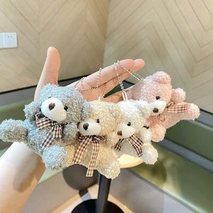<b>Cute</b> Cartoon Mini <b>Bear</b> Short Plush Doll Toy Light Keychain Pendant with Bow Tie Cotton Material Wholesale - Product Image 1