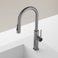Robinet de cuisine monocommande gris anthracite avec douchette extractible double fonction, col de cygne en laiton, eau chaude et froide
