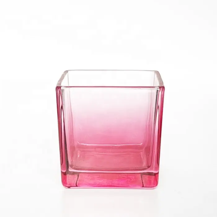 HONGYU 8oz 10oz gradiente rosa quadrato portacandele contenitore con coperchio rosa vetro quadrato per la fabbricazione di candele profumate