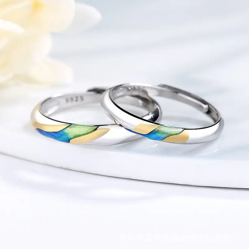 Amantes étnicos longa distância anel jóias céu estrelado homens e mulheres casal anéis conjunto anéis dedo