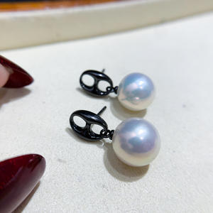 Accessoires en argent S925 pour la création de bijoux, perles rondes de 9 à 13 mm sur support 22070, noir et argent, boucles d'oreilles vides, clous d'oreille - Product Image 4